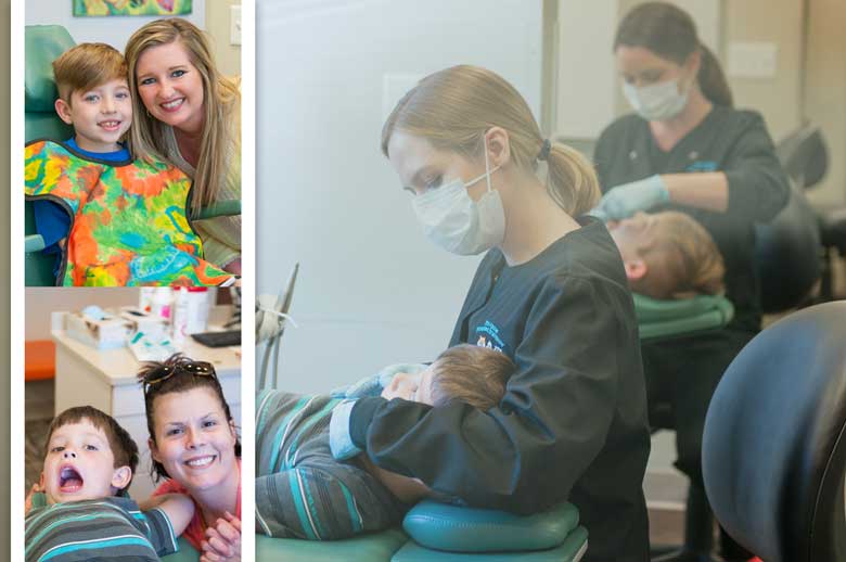 Collage images of child dental care